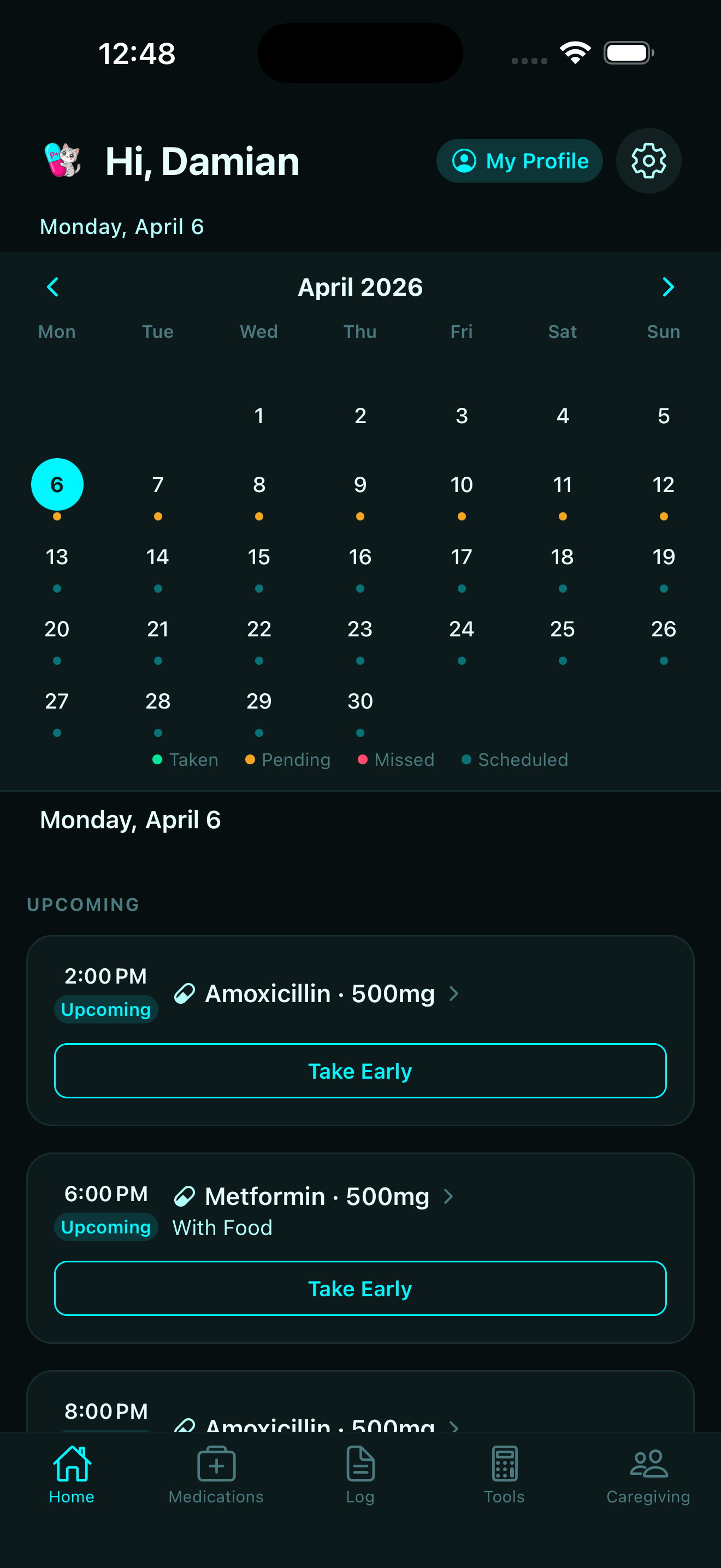 Home — daily schedule and calendar